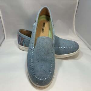Minnetonka Discover Canvas Moc Light Denim Fleck Slip-On Shoes Women's Size 10